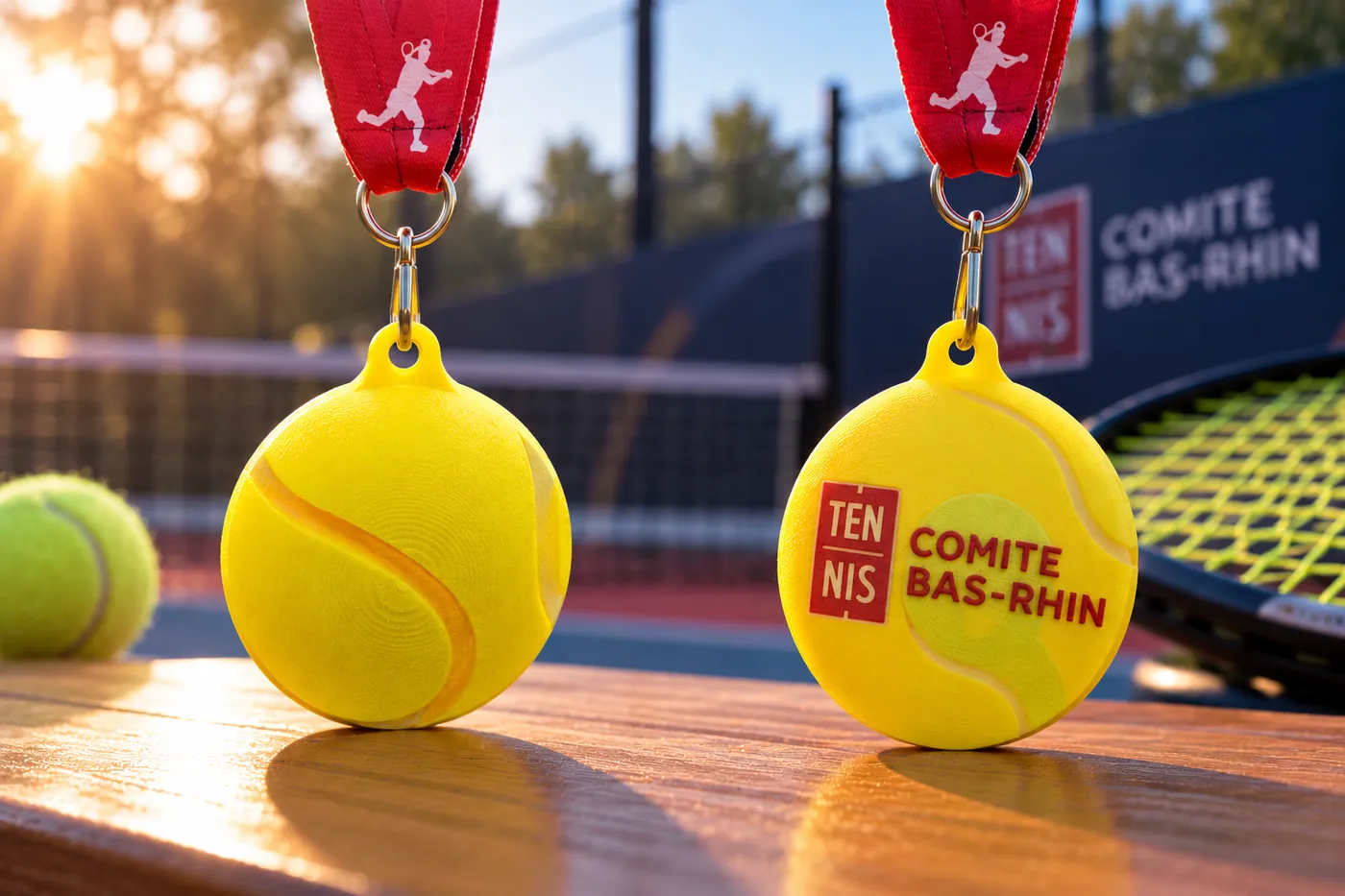 Médailles en forme de balle pour le Comité de tennis du Bas-Rhin